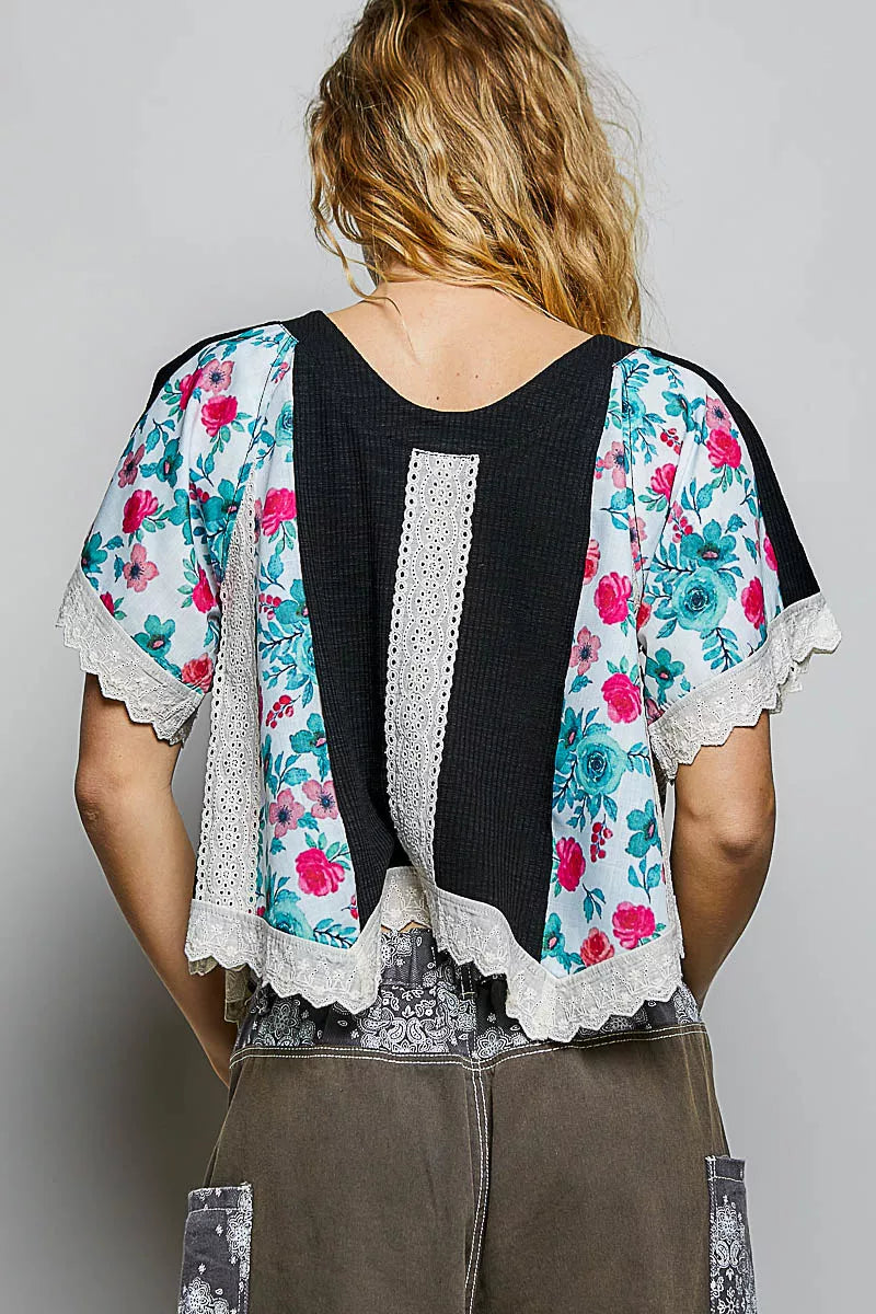 pol round neck Pol Round Neck Ribbed Cropped Top with Lace Detail view 4 (top) - shop at us.meeeshop