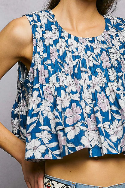pol floral round Pol Floral Round Neck Cropped Pintuck Tank view 6 (top) - shop at us.meeeshop