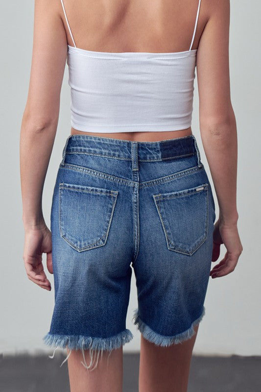 high rise ripped High Rise Ripped Bermuda Denim Shorts view 2 (bottom) - shop at us.meeeshop