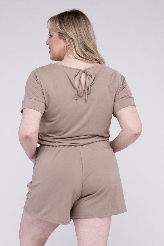 ZENANA Plus Brushed DTY Romper with Pockets | us.meeeshop