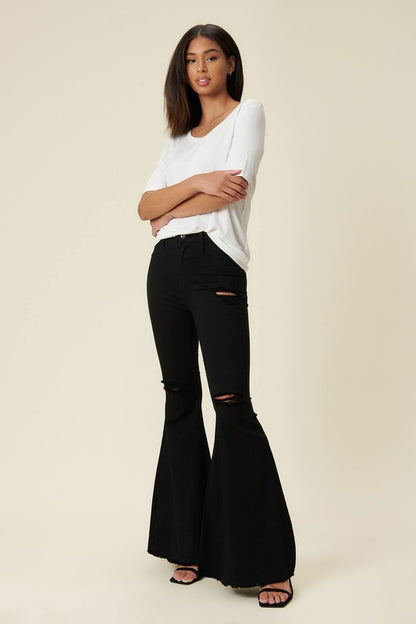 Vibrant MIU High Rise Flare Jeans in Black | us.meeeshop
