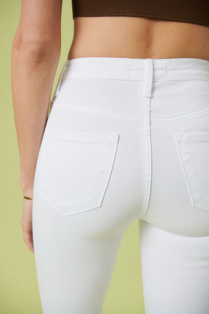 Vibrant MIU High Rise Flare Jeans in White | us.meeeshop
