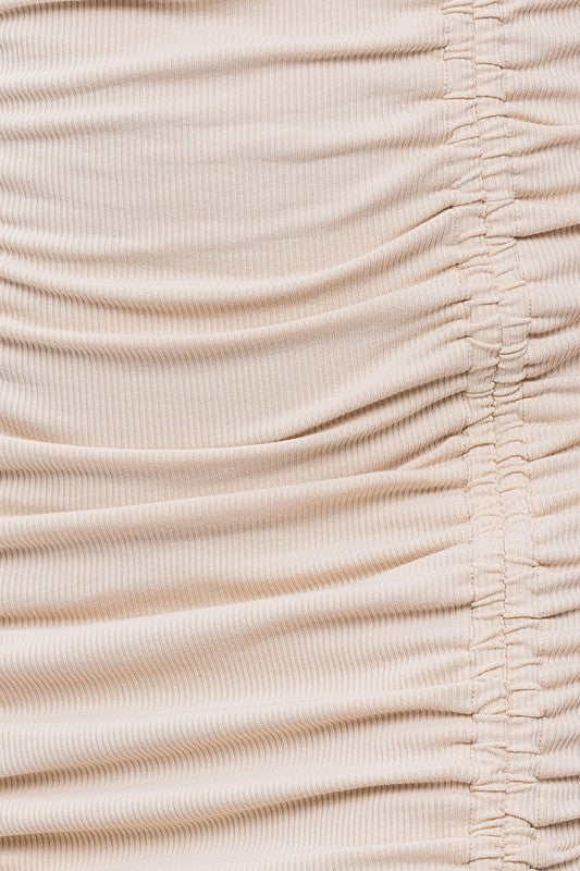 LE LIS Round Neck Short Sleeve Shirring Mini Dress | us.meeeshop