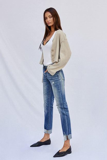 Raw Hem Boyfriend Jeans us.meeeshop -  Pants