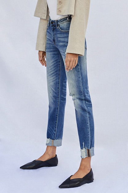Raw Hem Boyfriend Jeans us.meeeshop -  Pants