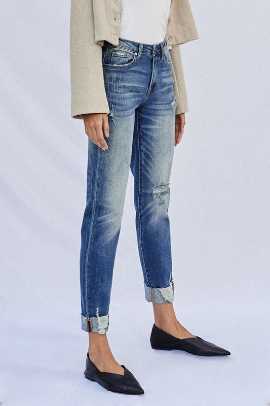 Raw Hem Boyfriend Jeans us.meeeshop -  Pants