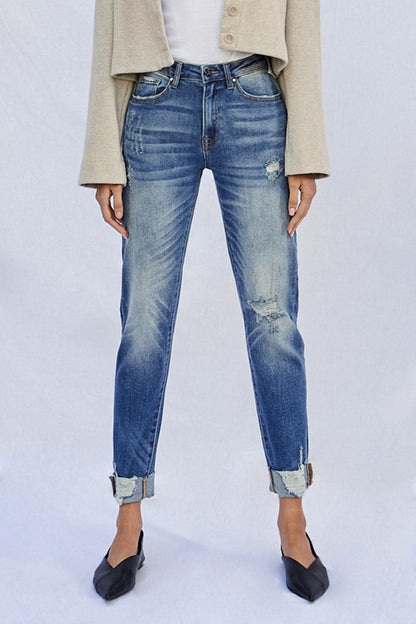 Raw Hem Boyfriend Jeans us.meeeshop -  Pants