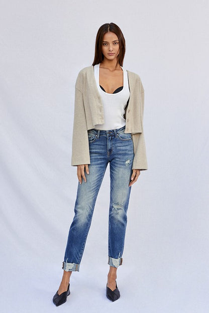 Raw Hem Boyfriend Jeans us.meeeshop -  Pants