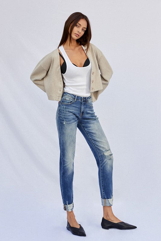Raw Hem Boyfriend Jeans us.meeeshop -  Pants