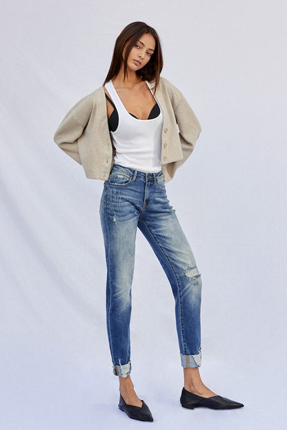 Raw Hem Boyfriend Jeans us.meeeshop -  Pants