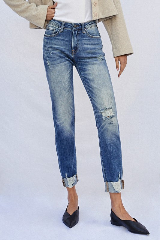 Raw Hem Boyfriend Jeans us.meeeshop -  Pants