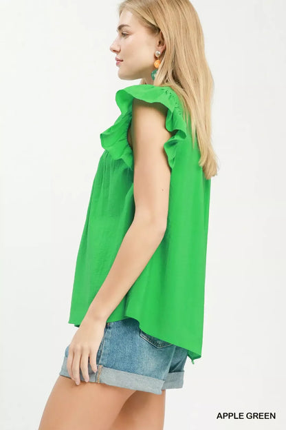 smocked yoke ruffle Smocked Yoke Ruffle Sleeve Blouse view 2 (top) - shop at us.meeeshop