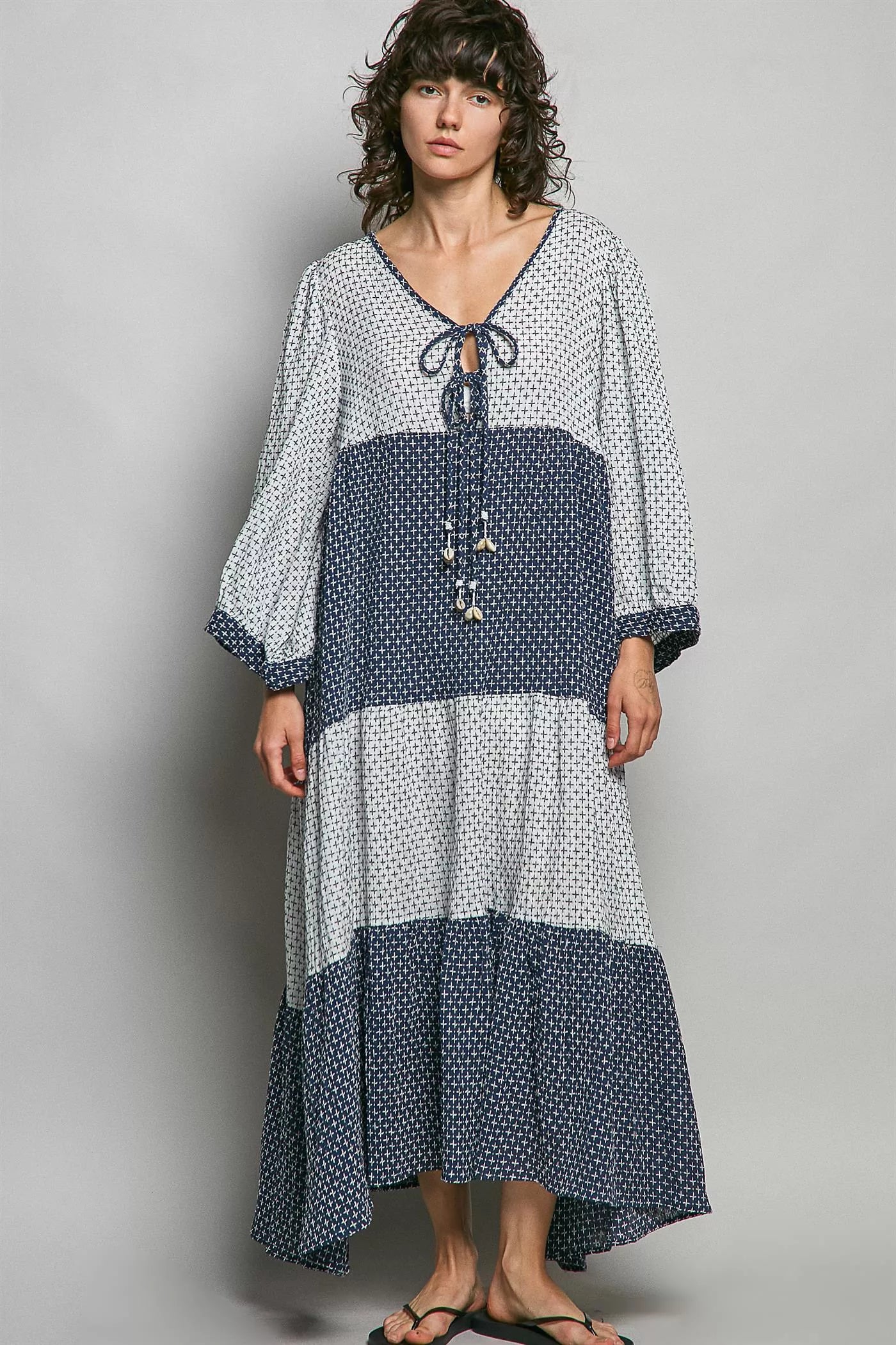 pol tiered boho POL Tiered Boho Two-tone Maxi Dress IVORY/INDIGO (dress) - shop at us.meeeshop