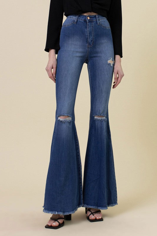 Vibrant MIU High Rise Flare Medium Stone Jeans | us.meeeshop