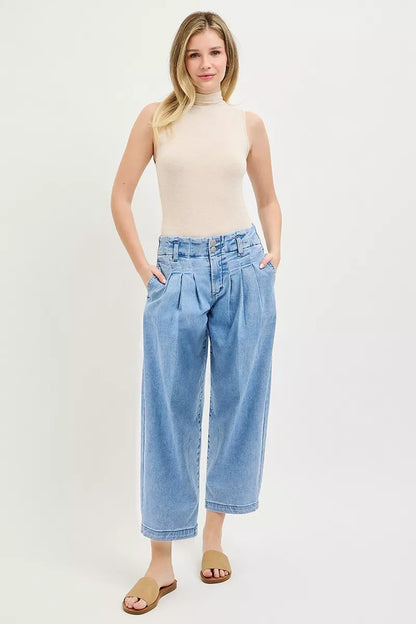 risen slouchy crop Risen Slouchy Crop Barrel Pleated Jeans view 6 (bottom) - shop at us.meeeshop