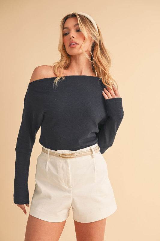 Aemi + Co One Shoulder Long Sleeve Knit Top in Dark Navy - us.meeeshop