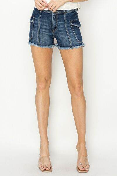 RISEN Raw Hem Denim Shorts with Pockets - us.meeeshop