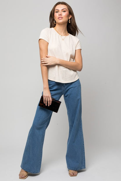Gilli S/S Back Button Down Rib Top | us.meeeshop