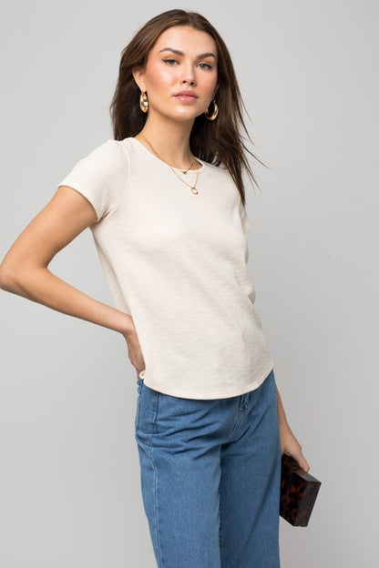 Gilli S/S Back Button Down Rib Top | us.meeeshop