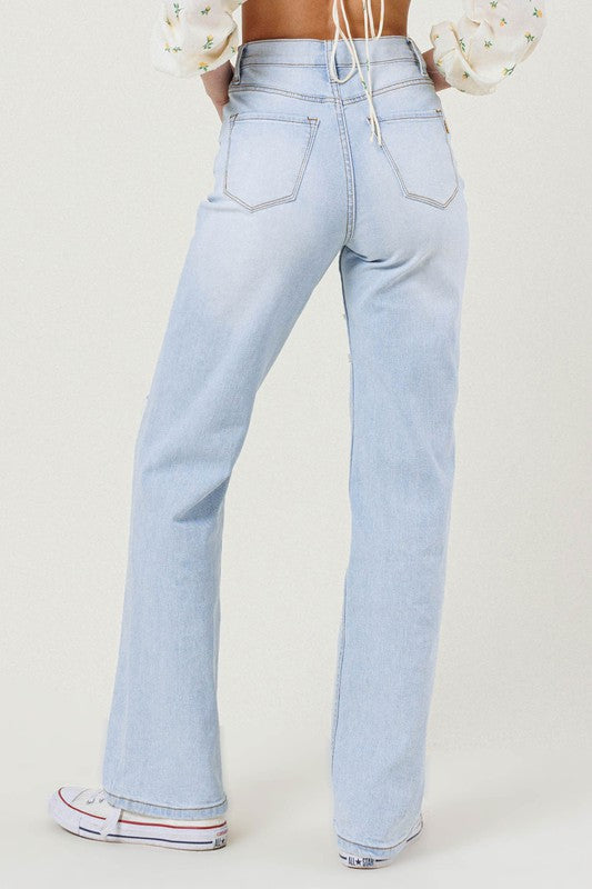Vibrant MIU Distressed Wide Leg Jeans | us.meeeshop