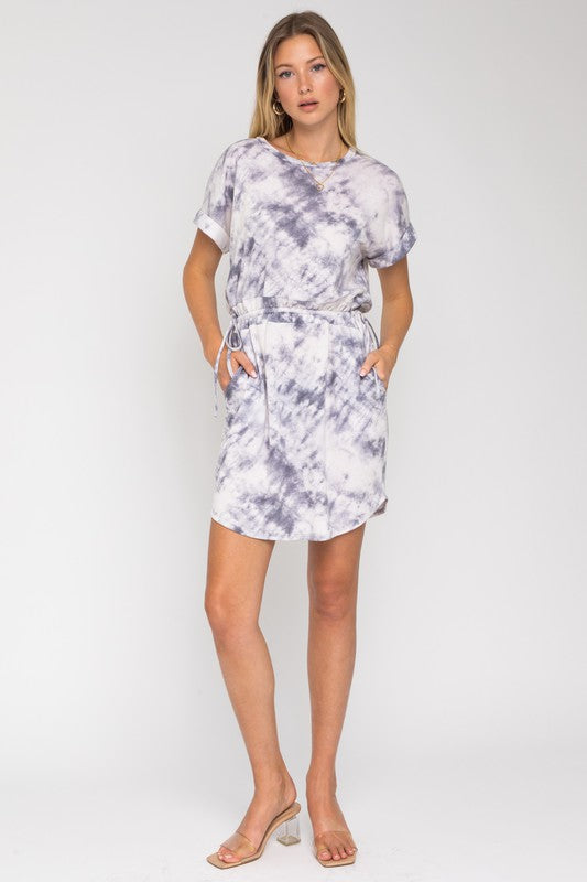 Gilli Short Dolman Roll-Up Sleeve Side Tie Waist Dress | us.meeeshop