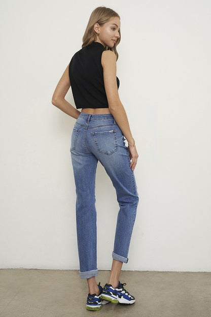 Mid Rise Slim Boyfriend Jeans us.meeeshop -  Pants