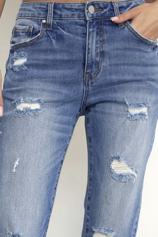 Mid Rise Slim Boyfriend Jeans us.meeeshop -  Pants