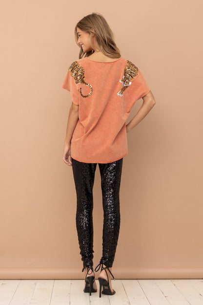 Blue B Tiger Sequin Patch T Shirt | us.meeeshop