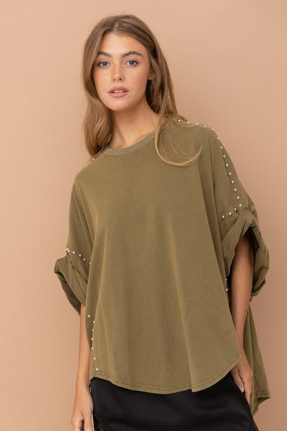 Blue B Studded Oversized High Low T Shirt | us.meeeshop