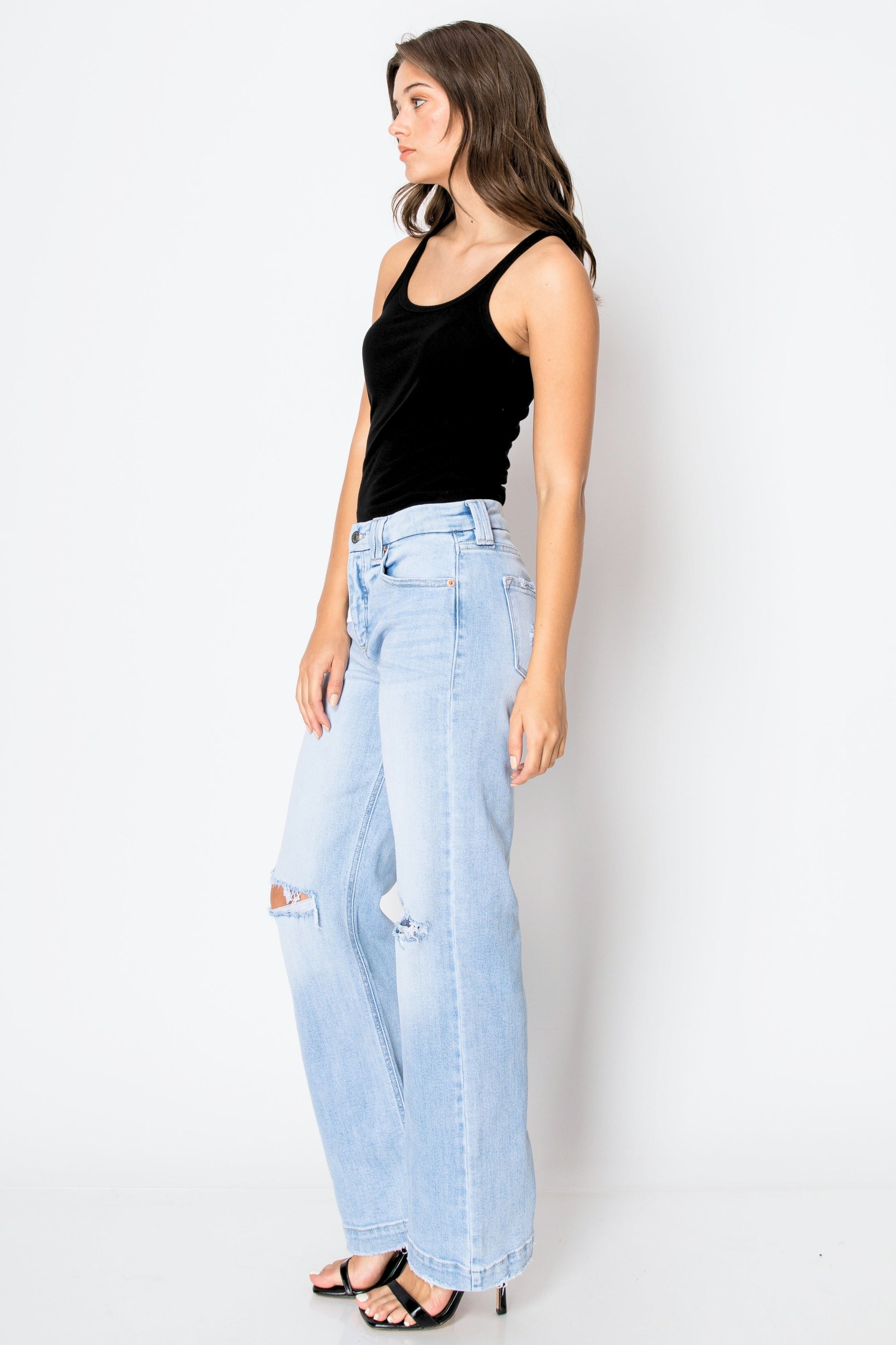 tummy control high Tummy Control High Rise Relaxed Straight Leg Jean view 6 (bottom) - shop at us.meeeshop