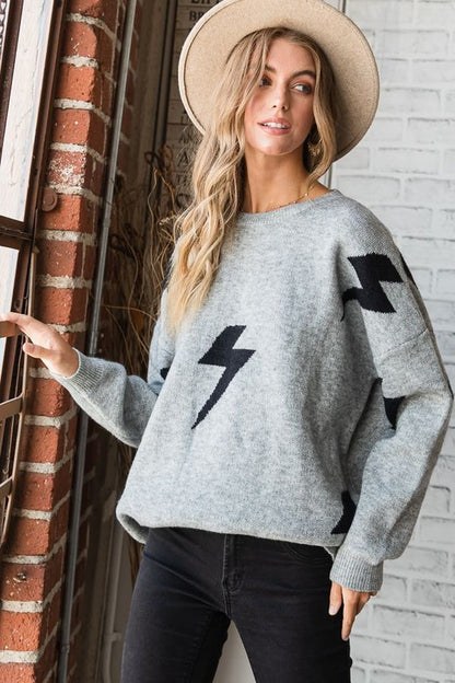 Bolt Long Sleeve Crew Neck Sweater | view 8 | Jade by Jane | us.meeeshop