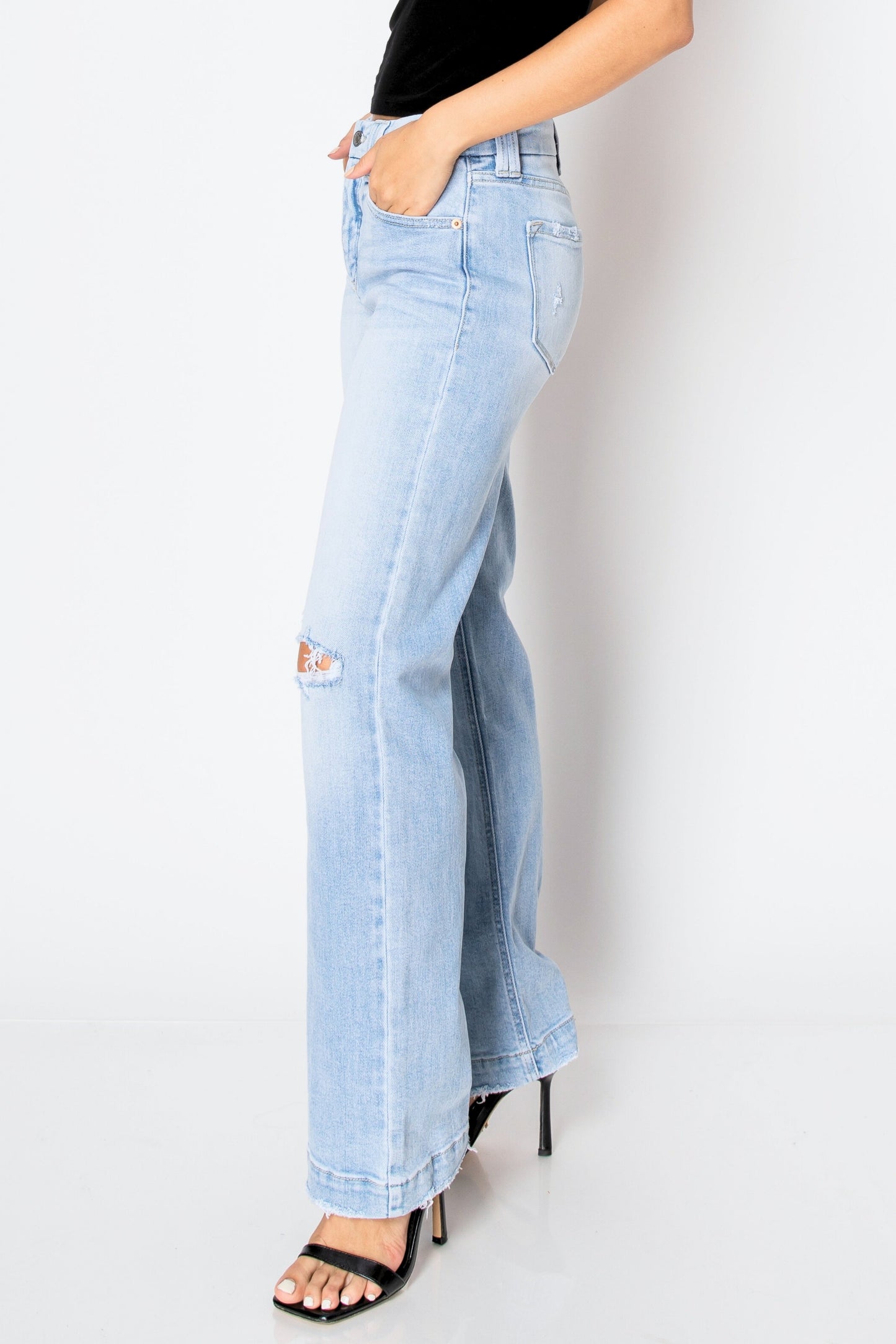 tummy control high Tummy Control High Rise Relaxed Straight Leg Jean view 3 (bottom) - shop at us.meeeshop