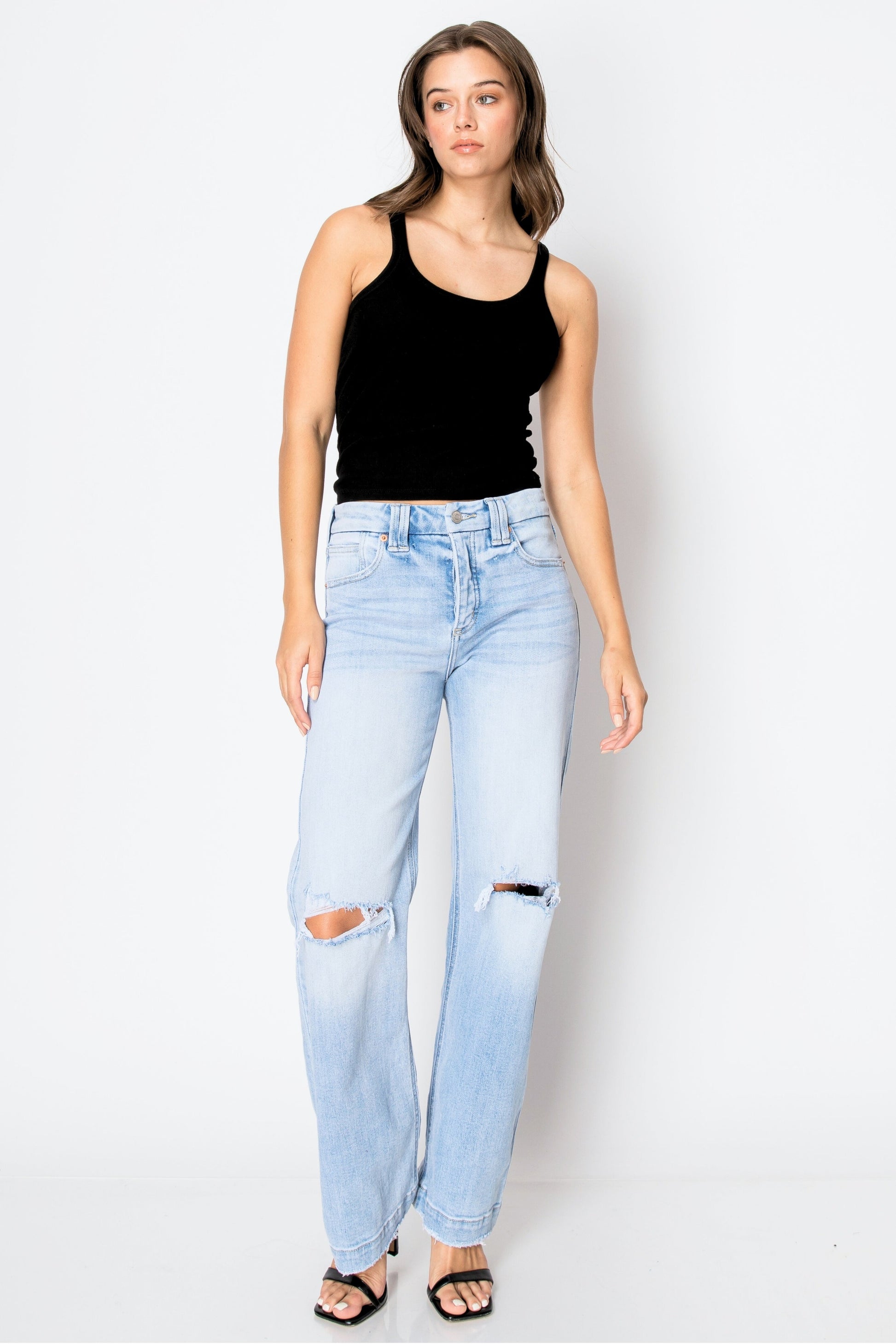 tummy control high Tummy Control High Rise Relaxed Straight Leg Jean view 5 (bottom) - shop at us.meeeshop