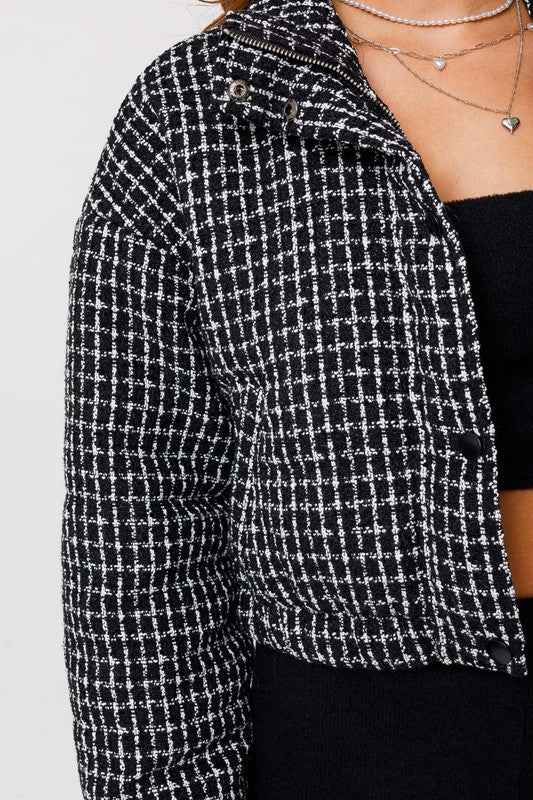 LE LIS Tweed Crop Puffer Jacket | us.meeeshop