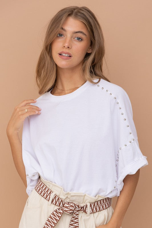 Blue B Studded Oversized High Low T Shirt | us.meeeshop