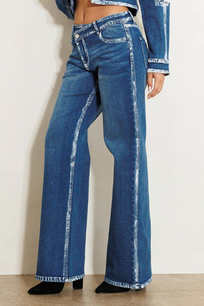 Vibrant MIU Crossed Low Rise Hand Blush Painting Wide Jeans | us.meeeshop