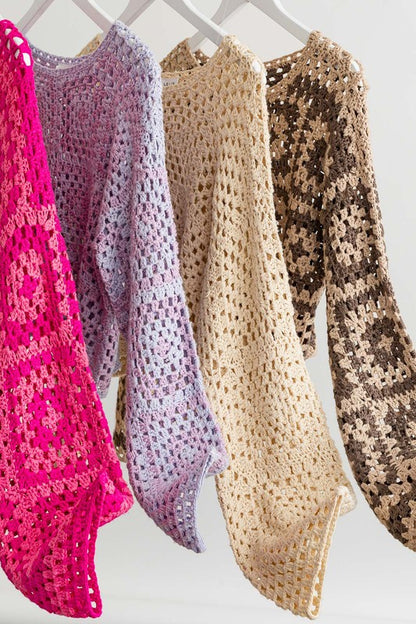 LE LIS Long Sleeve Crochet Top | us.meeeshop