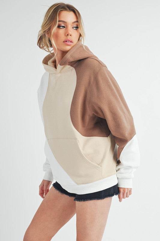 Aemi + Co Color Block Hoodie with Kangaroo Pocket - us.meeeshop