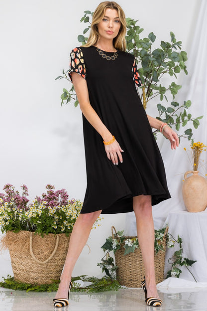 Celeste Full Size Leopard Short Sleeve Dress with Pockets | us.meeeshop