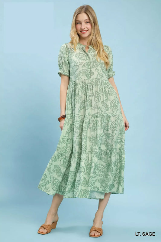 Umgee Paisley Print Tiered Midi Dress (women's dresses) - shop at us.meeeshop
