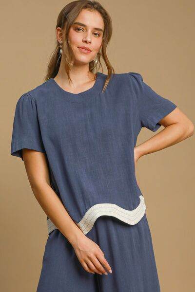 Umgee Linen Blend Scalloped Hem Top Plus Size - us.meeeshop