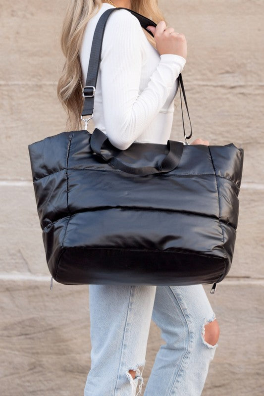 metallic puffer tote Metallic Puffer Tote Black (bag) - shop at us.meeeshop