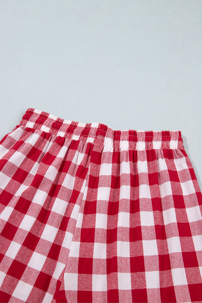 Gingham Tie Elastic Waist Shift Pants