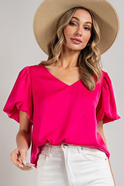eesome V-Neck Puff Sleeve Blouse Top | us.meeeshop