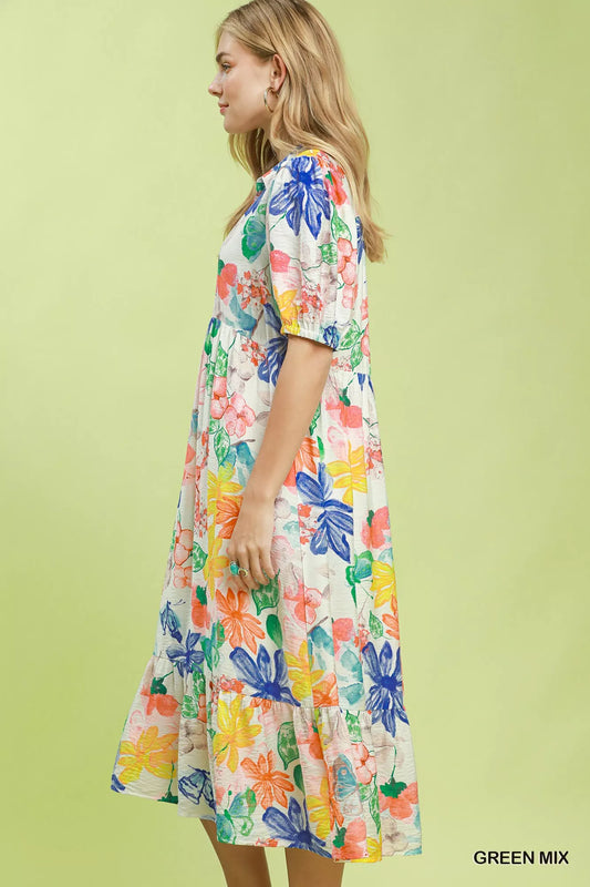 umgee watercolor floral Umgee Watercolor Floral Tiered Midi Dress view 2 (dress) - shop at us.meeeshop