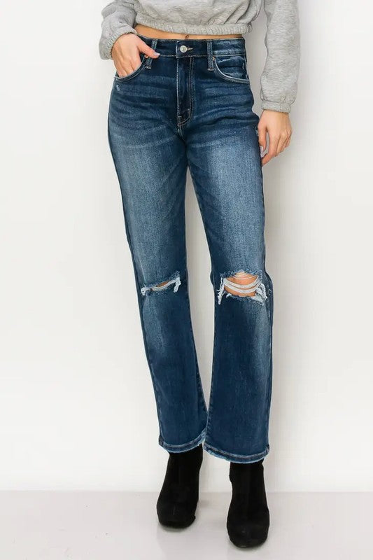 ariel high rise Ariel High Rise Stretch Distressed Straight Jeans view 15 (bottom) - shop at us.meeeshop