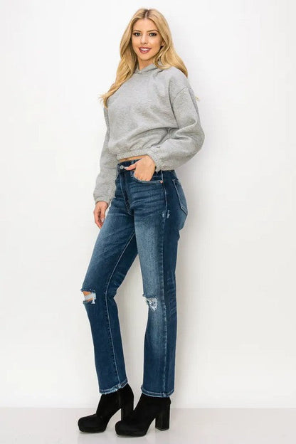 ariel high rise Ariel High Rise Stretch Distressed Straight Jeans view 12 (bottom) - shop at us.meeeshop