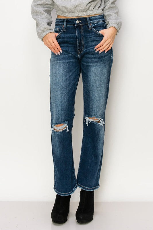 ariel high rise Ariel High Rise Stretch Distressed Straight Jeans view 11 (bottom) - shop at us.meeeshop
