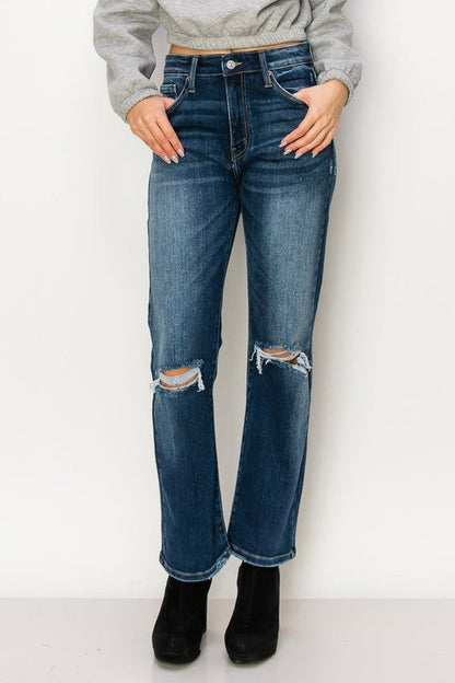 ariel high rise Ariel High Rise Stretch Distressed Straight Jeans view 11 (bottom) - shop at us.meeeshop
