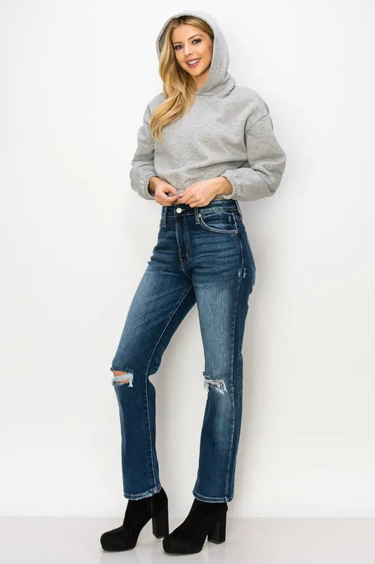 ariel high rise Ariel High Rise Stretch Distressed Straight Jeans view 10 (bottom) - shop at us.meeeshop